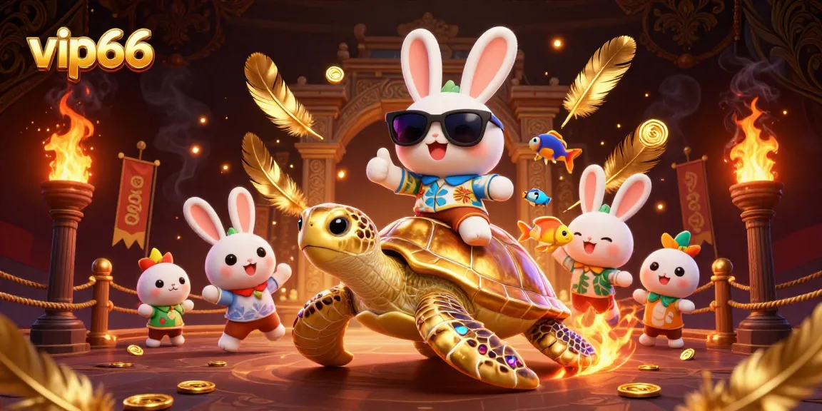 Win big at vip66 with vibrant gaming atmosphere featuring a lucky rabbit and golden turtle.