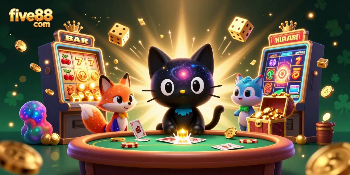 Experience the thrill of five88 com with a cosmic casino scene featuring playful characters and vibrant game elements.