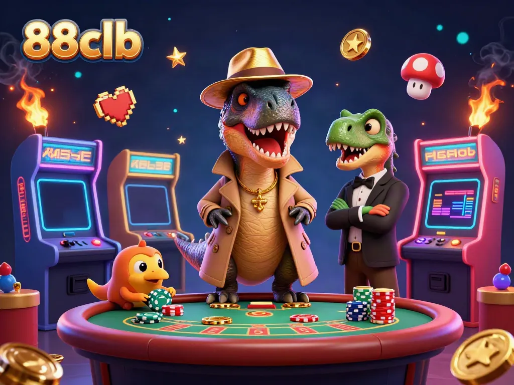 88clb velociraptor card counter at blackjack table surrounded by dynamic gaming elements.