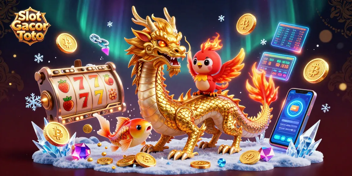 Spin to win on Slot Gacor Toto with a majestic dragon, phoenix, and koi amidst dazzling visuals.