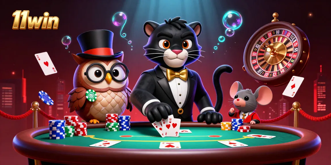 Engage with the vibrant world of 11win casino, featuring a panther dealer amidst exciting poker action.
