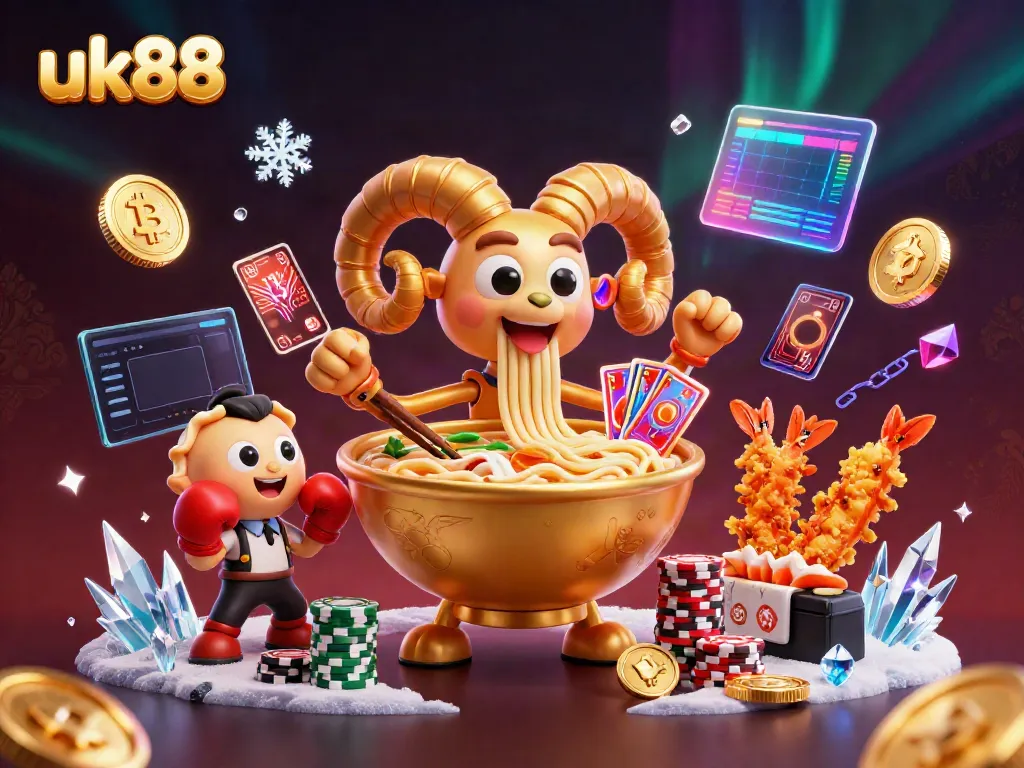 Experience the festive energy at uk88 with 3D animated casino characters in a colorful gambling scene.