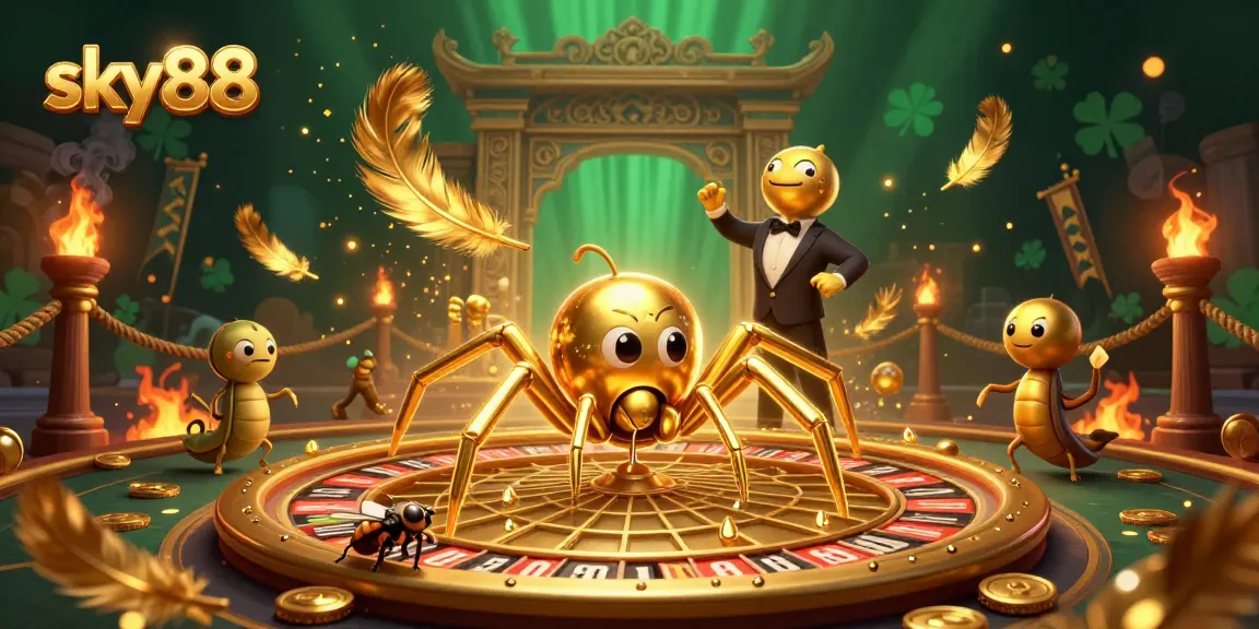 Engage in thrilling gameplay at sky88 with a vibrant casino scene showcasing a roulette wheel and animated characters.