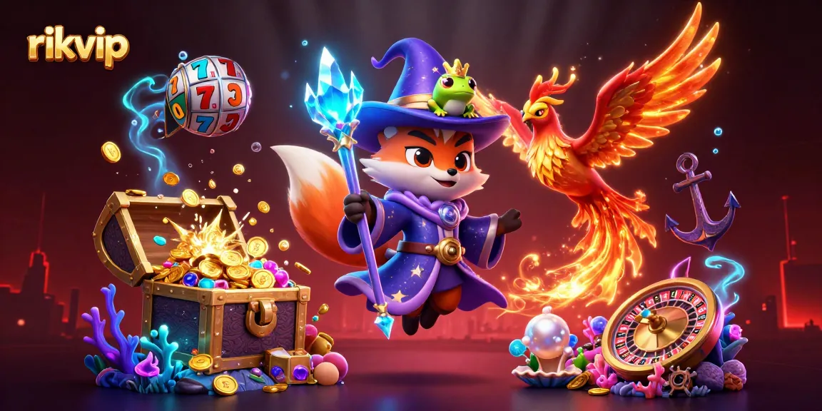 Experience exhilarating casino action with rikvip featuring a mystical 3D wizard fox and phoenix in a slot game setting.