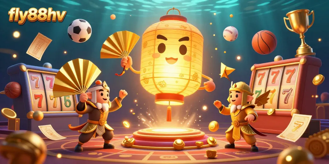 Enhance your betting experience with fly88hv at a lively casino scene featuring golden lantern spirits and dynamic game elements.