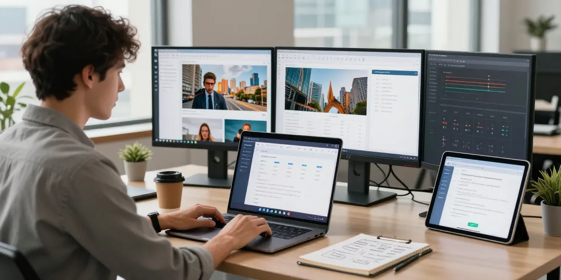 Person using a free ai image detector tool in a modern office setting showcasing images and data.