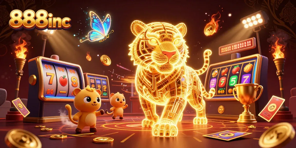 Experience top-tier gaming thrills at 888inc, showcasing a dynamic casino scene filled with vibrant slot features.