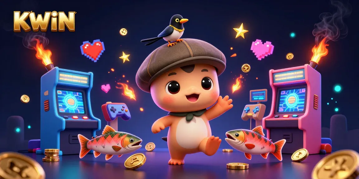 KWIN invites players to engage with vibrant casino-themed games amidst cartoon characters.