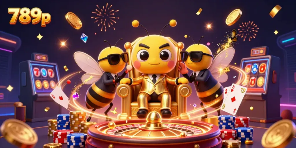 Engaging 3D illustration showcasing the 789p casino scene with characters amidst dynamic gaming elements.