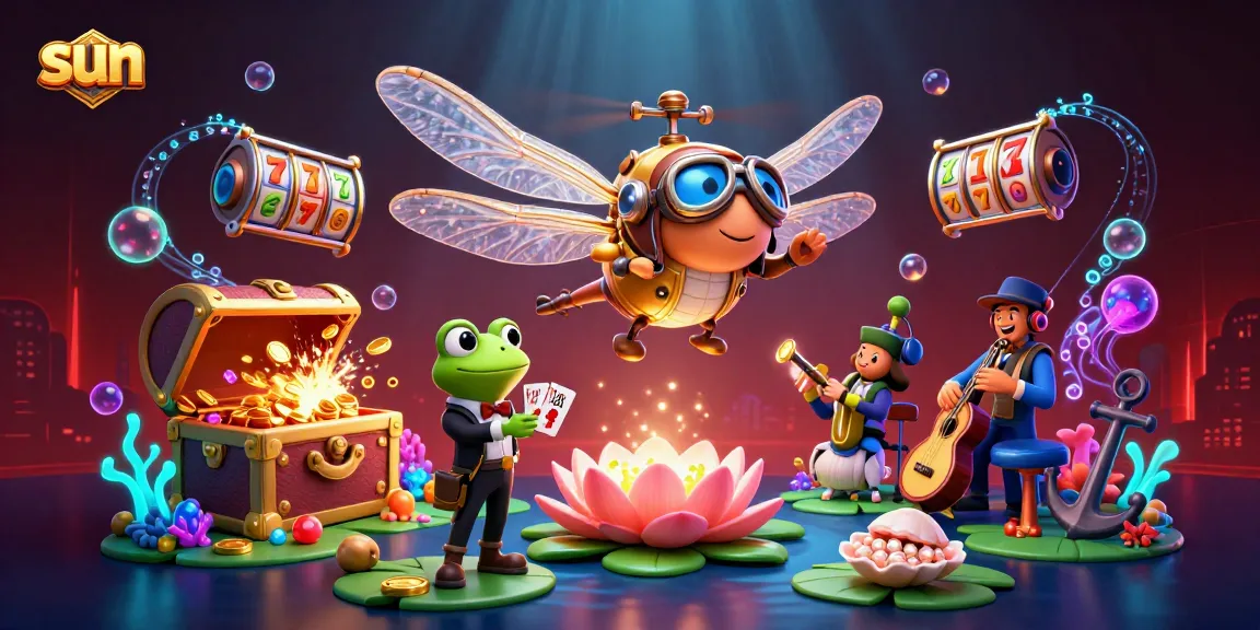 Play slots and win big at the sun lily pad casino with our vibrant 3D illustration